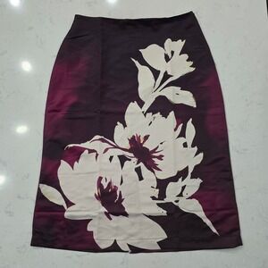 Ashley Stewart Burgundy and White Floral Pencil Skirt